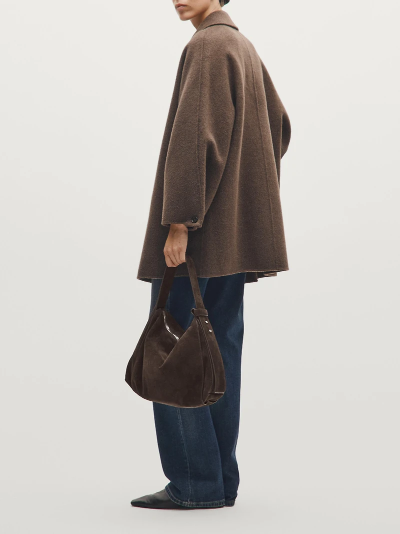 Grand sac porté épaule en croûte de cuir