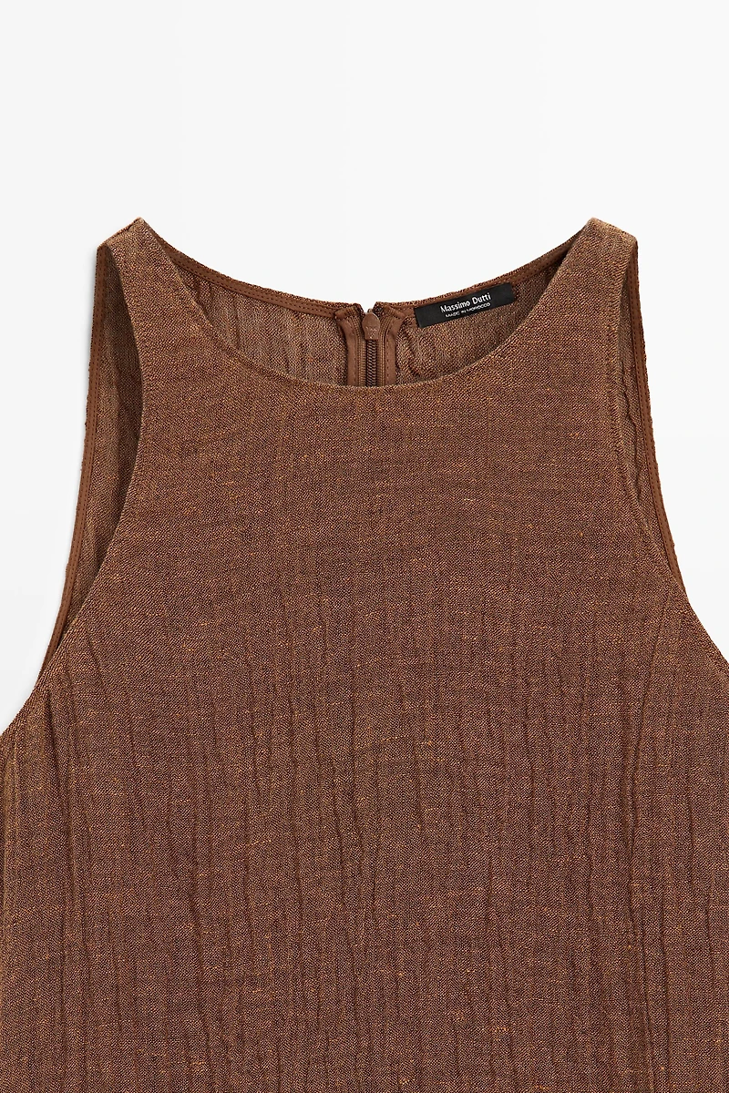 Combined linen blend midi dress