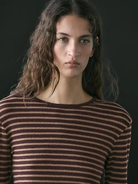 T-shirt manches longues à rayures en coton mélangé