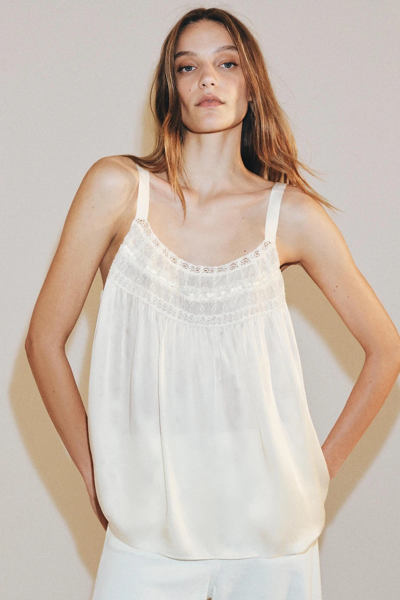 ZW COLLECTION LACE SATIN EFFECT TOP