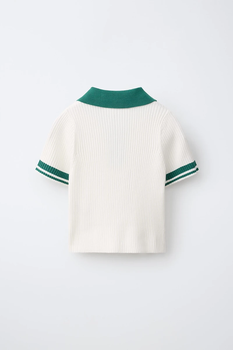 CONTRAST ZIP RIBBED POLO