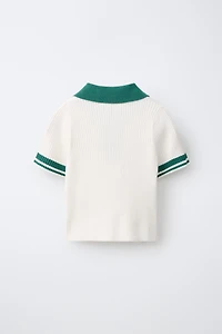 CONTRAST ZIP RIBBED POLO