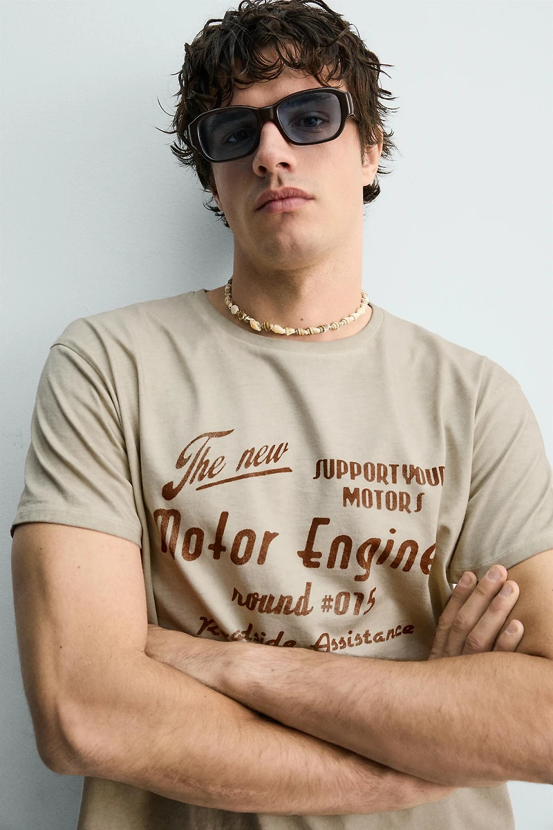 VINTAGE EFFECT TEXT PRINT T-SHIRT
