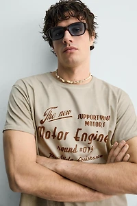 VINTAGE EFFECT TEXT PRINT T-SHIRT