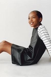 FAUX LEATHER BOW PINAFORE DRESS
