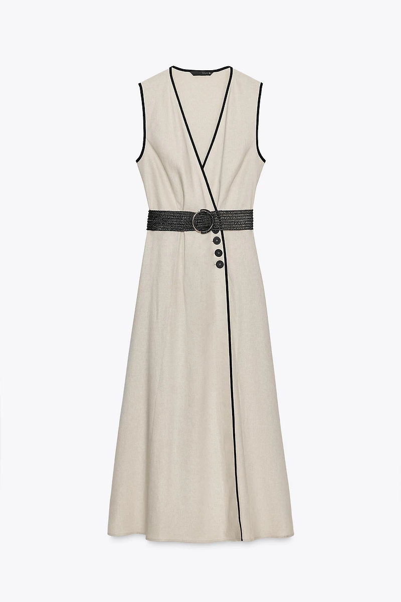 ROBE MIDI CEINTURE AVEC LIN