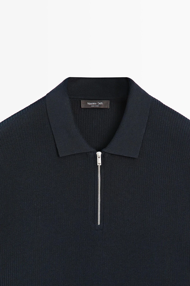 Pull polo maille col zippé