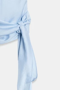SATIN EFFECT SHOULDER PAD TIE TOP