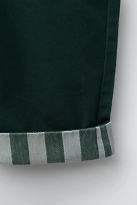 LONG STRIPED TWILL OVERALLS WITH CUFFED HEM