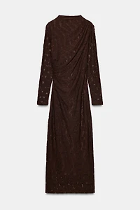 POINTELLE DRAPED MIDI DRESS