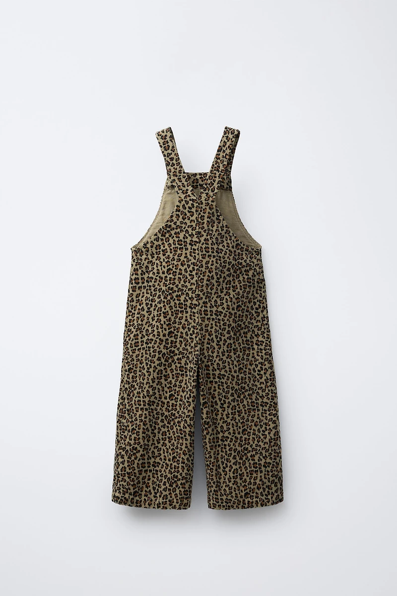 FINE WALED CORDUROY ANIMAL PRINT OVERALLS