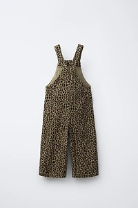 FINE WALED CORDUROY ANIMAL PRINT OVERALLS