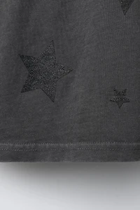 WASHED EFFECT SPARKLY STAR T-SHIRT