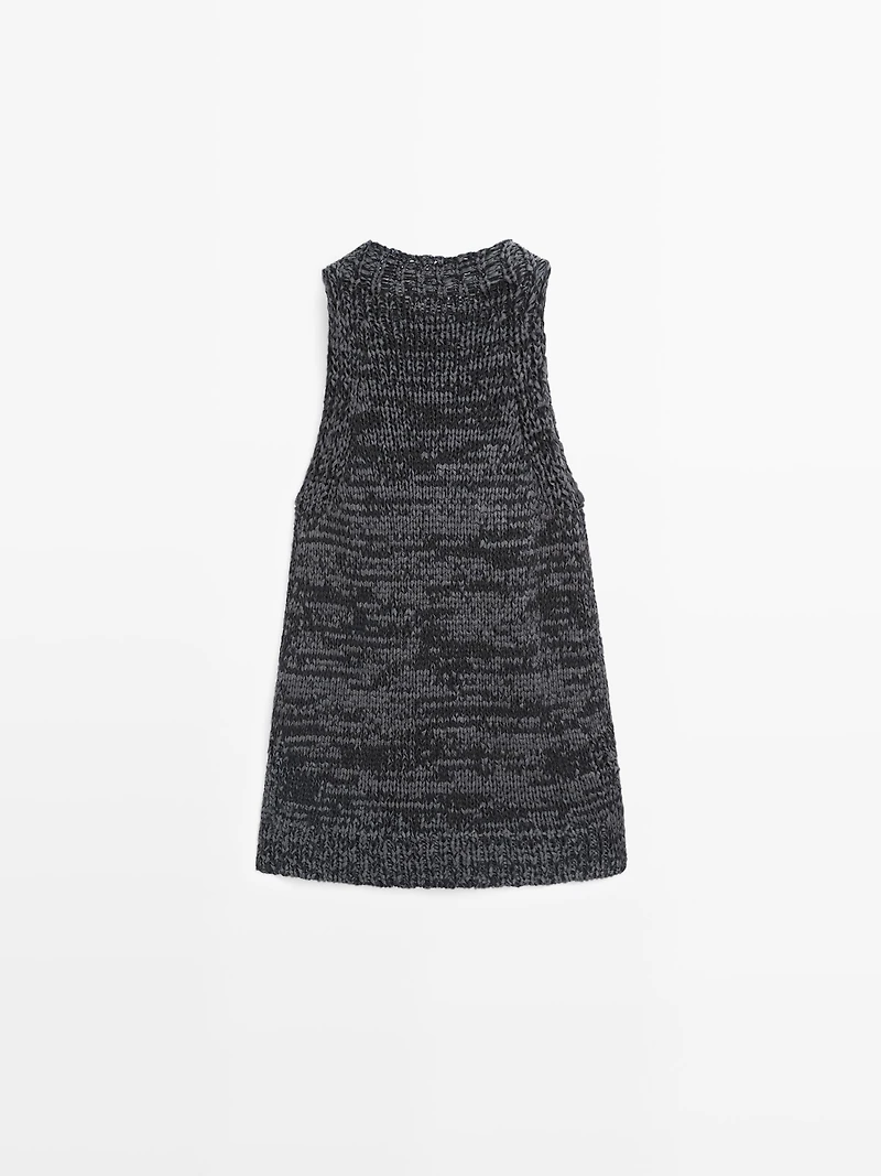 Top encolure américaine en maille chinée