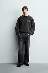 WASHED PRINTED TEXT SWEATSHIRT