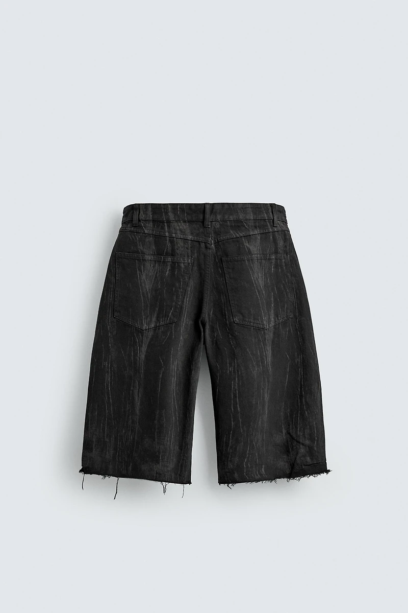 WASHED PRINT DENIM JORTS