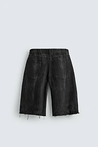 WASHED PRINT DENIM JORTS