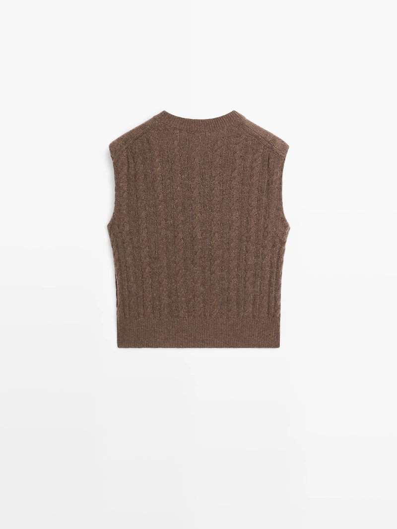 Veste sans manches à col en V maille de laine mélangée