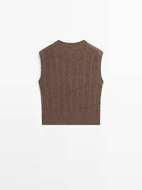 Veste sans manches à col en V maille de laine mélangée