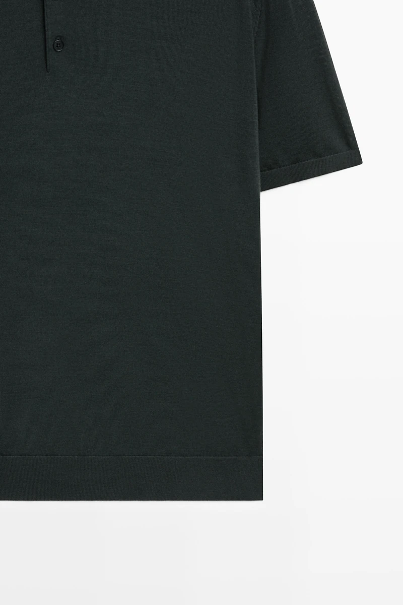 Wool blend knit polo shirt