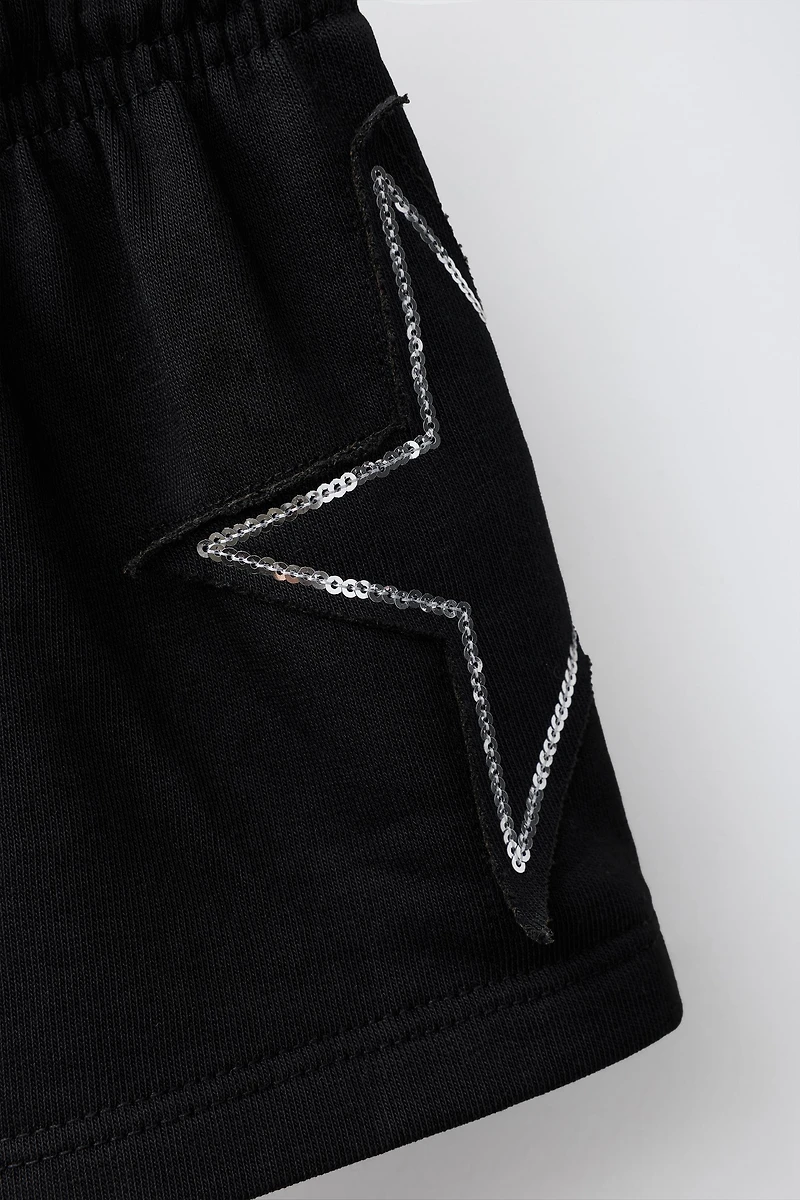 SEQUIN NUMBER PATCH SHORTS