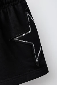 SEQUIN NUMBER PATCH SHORTS