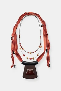 LOT DE 2 COLLIERS EN TISSU ET PIERRES FANTAISIE