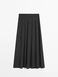 Long flared wool blend knit skirt