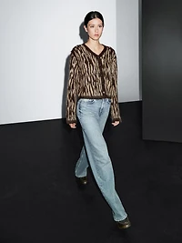 Alpaca wool blend animal print cardigan