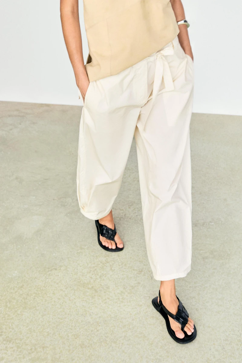 Cotton blend pants with tie detail