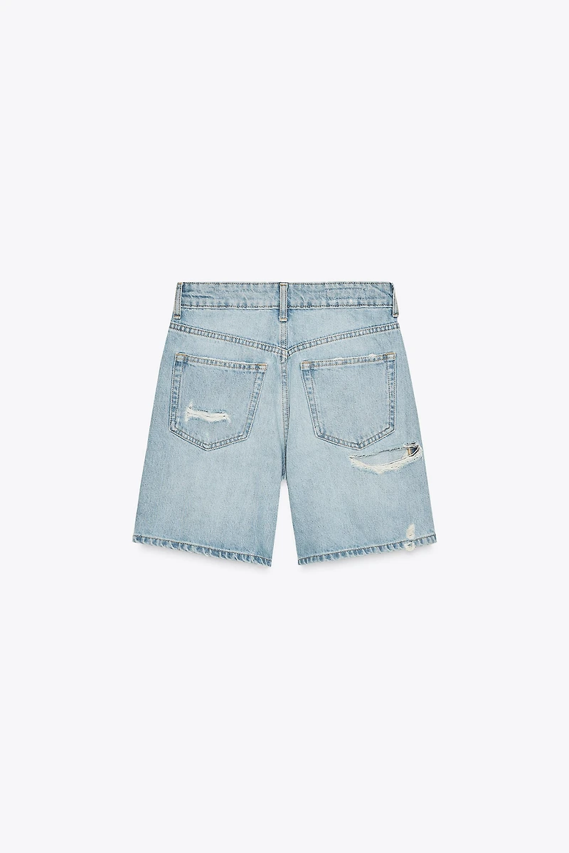MID-RISE RIPPED TRF DENIM SHORTS
