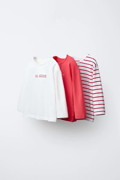 THREE-PACK OF STRIPED T-SHIRTS WITH EMBROIDERED TEXT