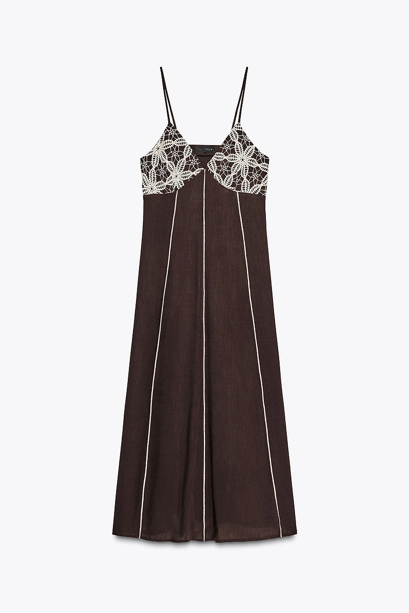 EMBROIDERED STRAPPY MIDI DRESS
