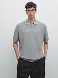 Linen and cotton blend knit polo shirt with short sleeves