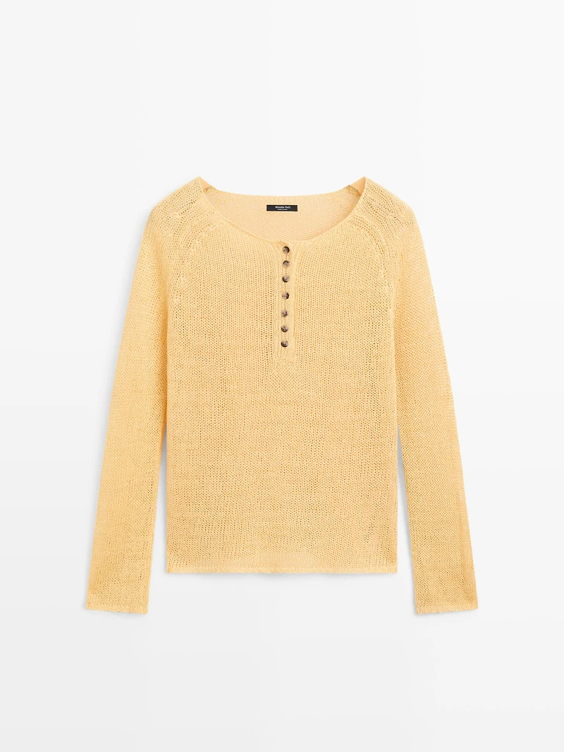 100% linen knit sweater with collar detail