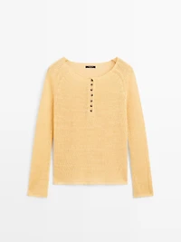 100% linen knit sweater with collar detail