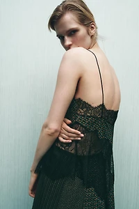 PRINTED 100% VISCOSE ASYMMETRIC LACE TOP