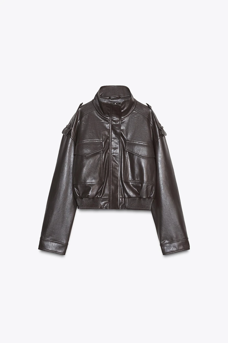FAUX LEATHER CROPPED JACKET