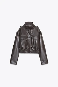 FAUX LEATHER CROPPED JACKET