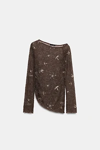 TOP TULLE DRAPÉ BRODÉ FANTAISIE