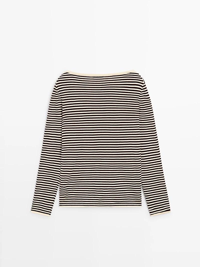 Striped long sleeve knit sweater