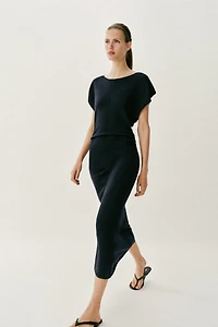 LONG KNIT DRESS WITH SIDE RUCHING