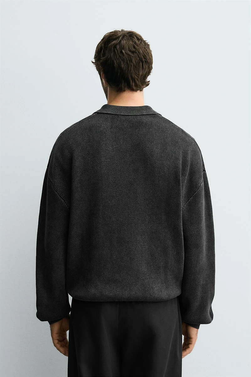 WASHED KNIT POLO SHIRT
