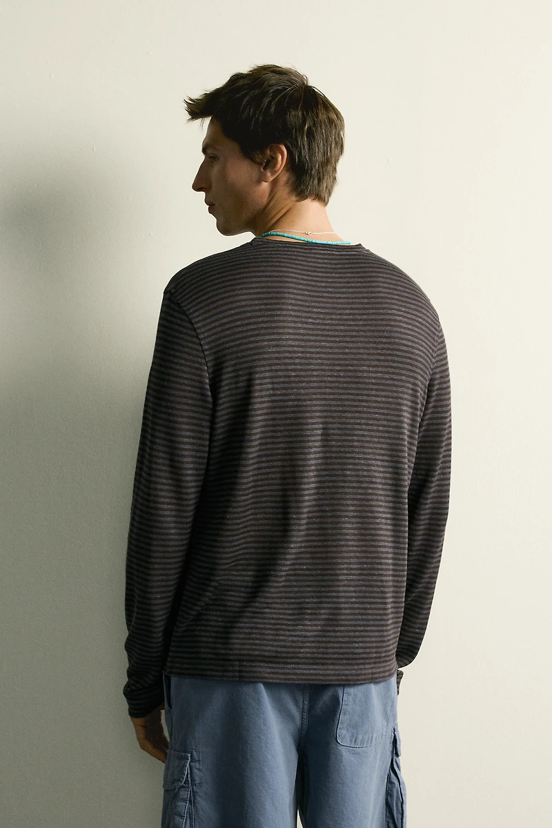 HEMP AND VISCOSE STRIPED JACQUARD T-SHIRT