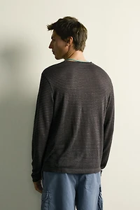 HEMP AND VISCOSE STRIPED JACQUARD T-SHIRT