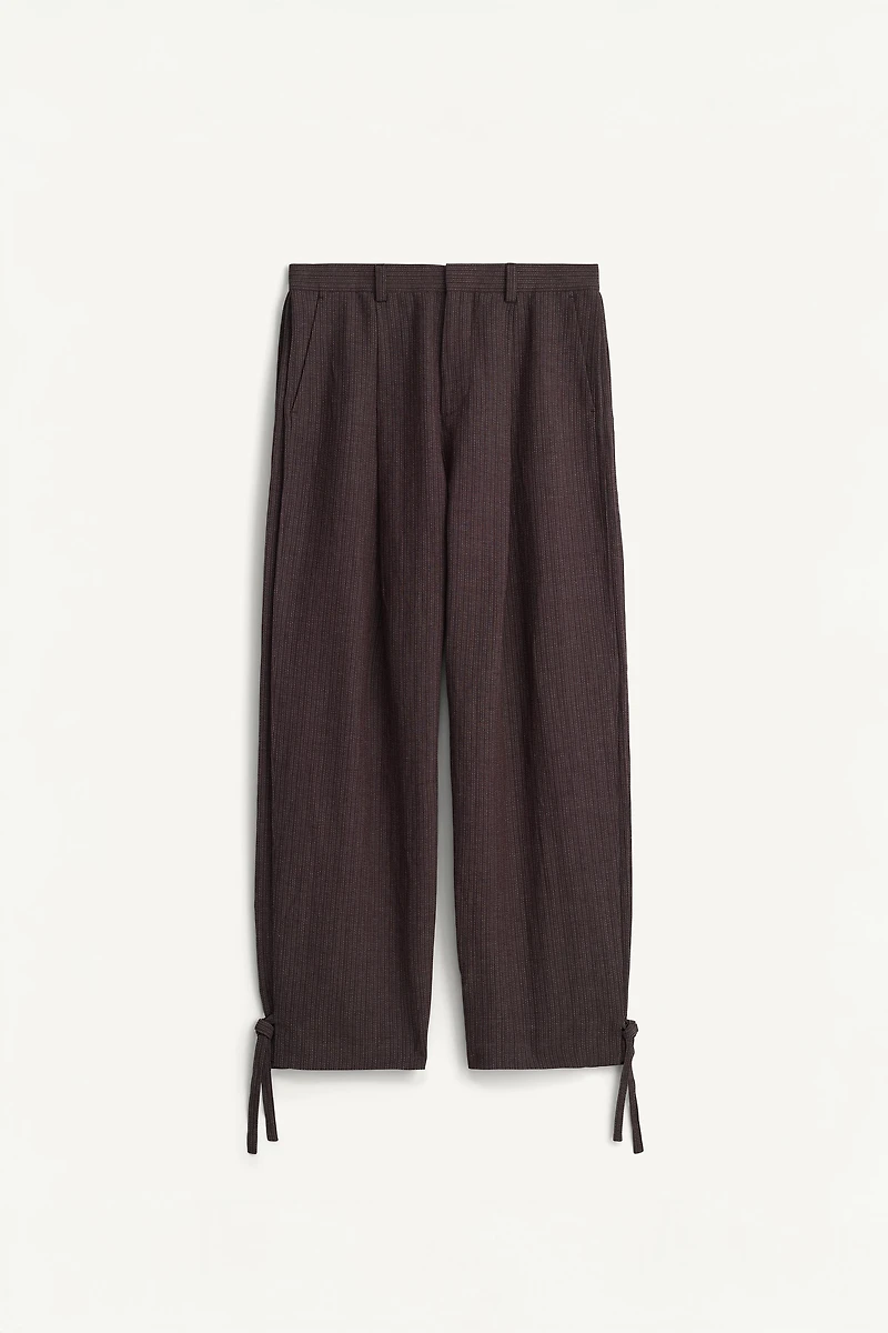 VISCOSE-LINEN STRIPED SUIT PANTS WITH SIDE PLEATS