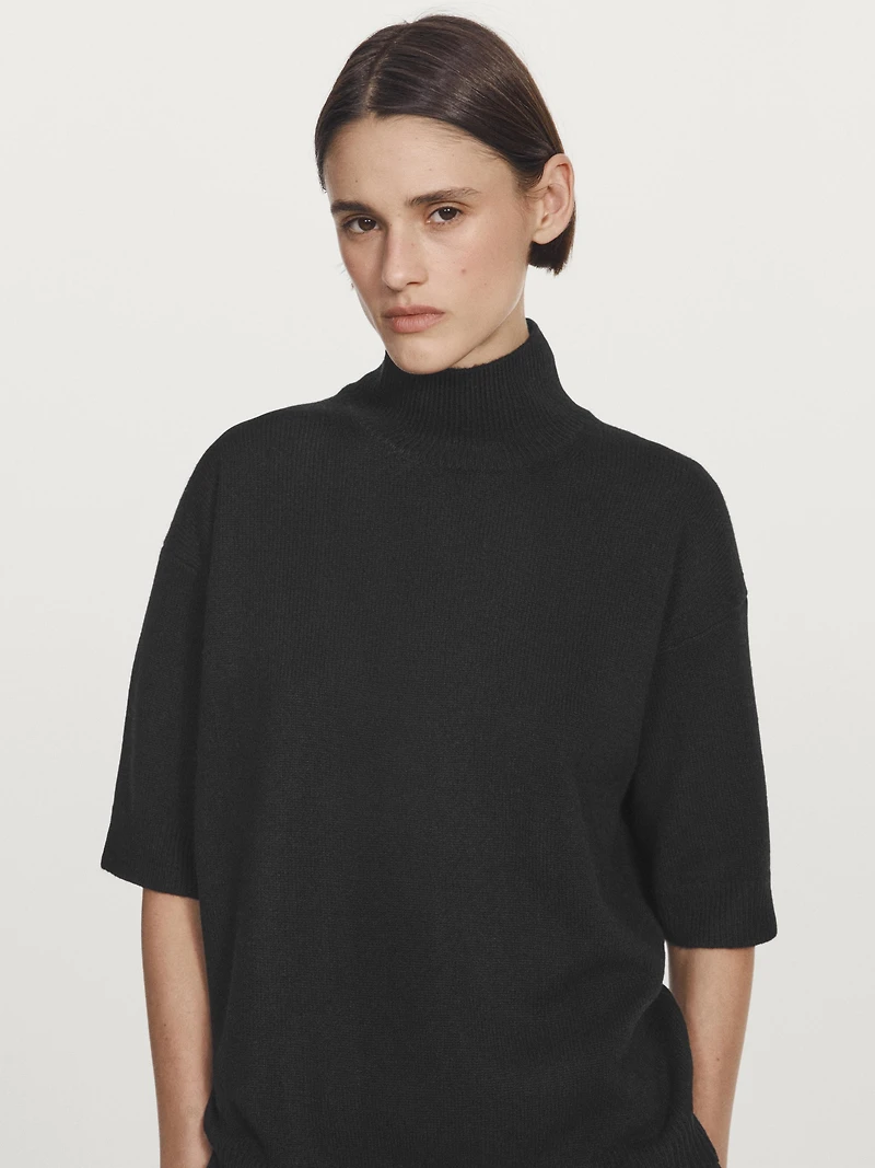 Pull en maille 100 % laine à manches courtes