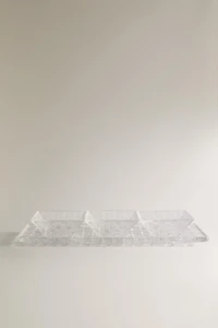 GLASS SERVING DISH WITH BOWLS AND A RAISED DESIGN