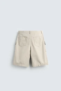 REGULAR FIT HERRINGBONE CARGO SHORTS