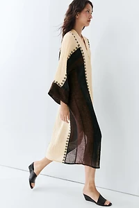 Linen blend embroidered kaftan dress